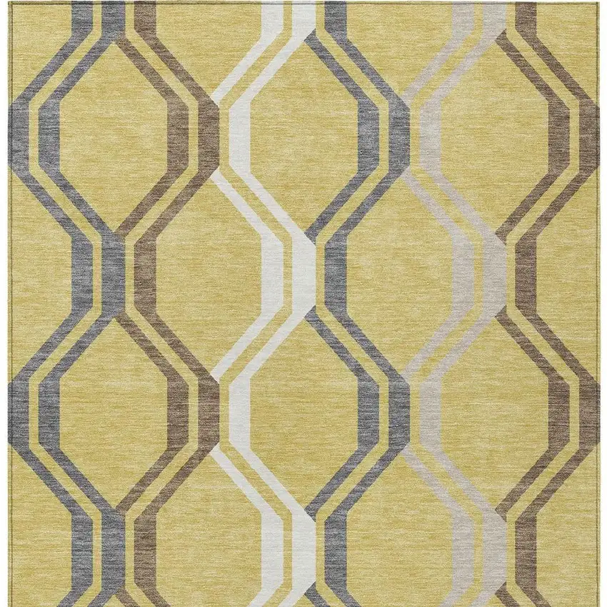 Gold Gray And Ivory Geometric Washable Indoor Outdoor Area Rug Photo 6