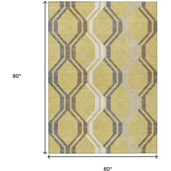 Gold Gray And Ivory Geometric Washable Indoor Outdoor Area Rug Photo 3