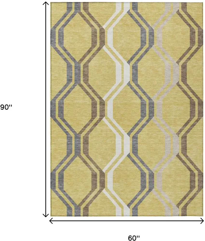 Gold Gray And Ivory Geometric Washable Indoor Outdoor Area Rug Photo 3