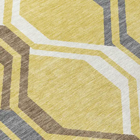 Gold Gray And Ivory Geometric Washable Indoor Outdoor Area Rug Photo 5