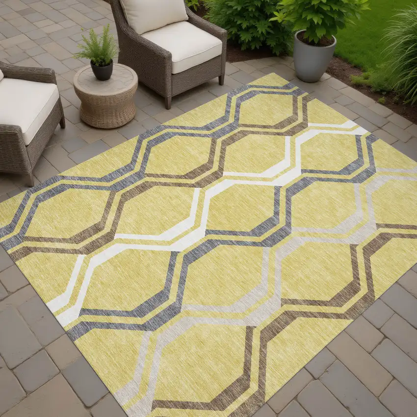 Gold Gray And Ivory Geometric Washable Indoor Outdoor Area Rug Photo 8