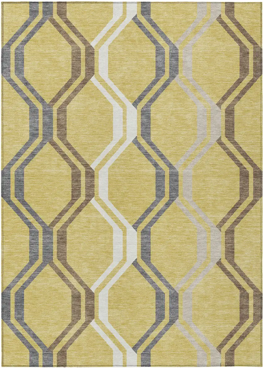 Gold Gray And Ivory Geometric Washable Indoor Outdoor Area Rug Photo 2