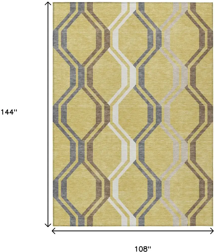Gold Gray And Ivory Geometric Washable Indoor Outdoor Area Rug Photo 3
