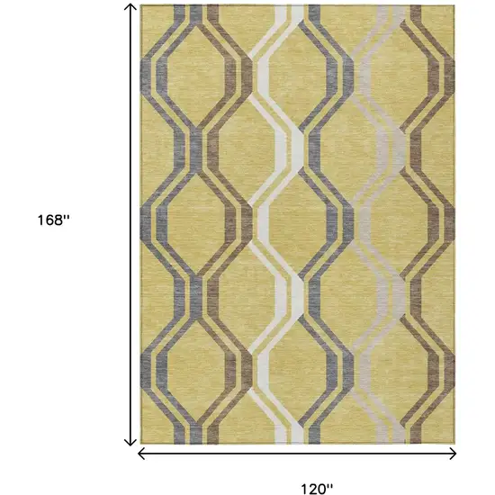 Gold Gray And Ivory Geometric Washable Indoor Outdoor Area Rug Photo 3