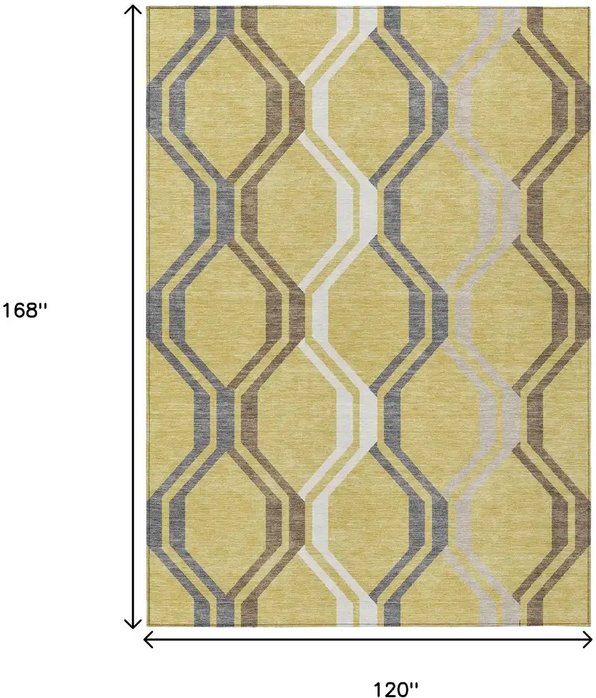 Gold Gray And Ivory Geometric Washable Indoor Outdoor Area Rug Photo 3