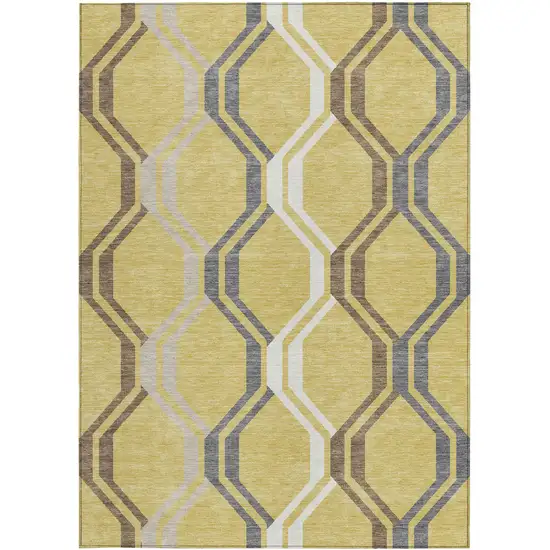 Gold Gray And Ivory Geometric Washable Indoor Outdoor Area Rug Photo 4