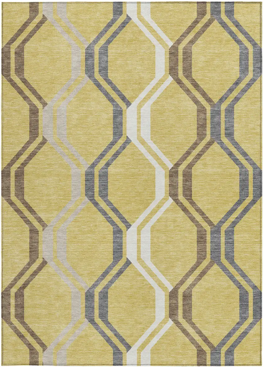 Gold Gray And Ivory Geometric Washable Indoor Outdoor Area Rug Photo 4