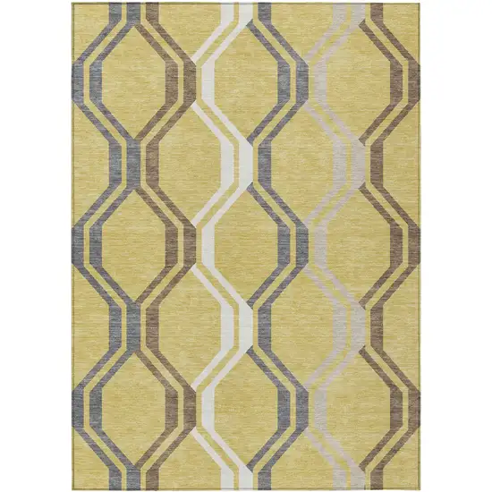 Gold Gray And Ivory Geometric Washable Indoor Outdoor Area Rug Photo 2