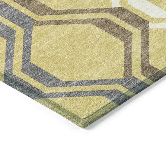 Gold Gray And Ivory Geometric Washable Indoor Outdoor Area Rug Photo 5