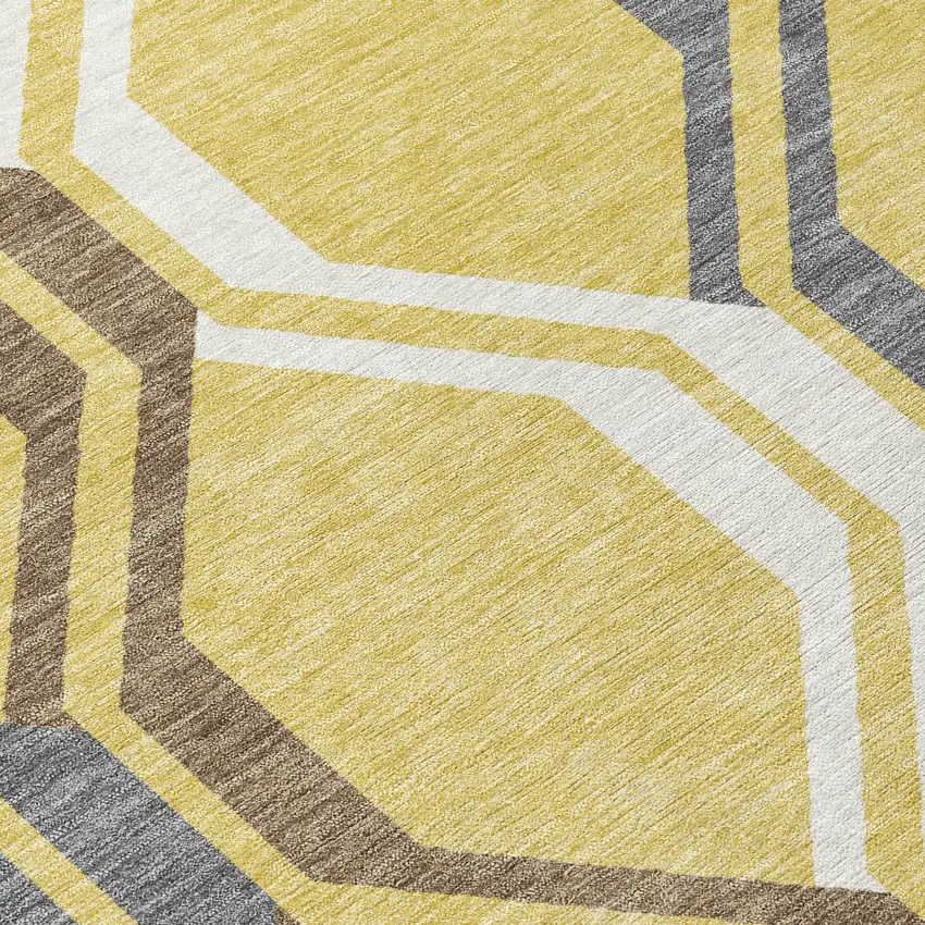 Gold Gray And Ivory Geometric Washable Indoor Outdoor Area Rug Photo 6