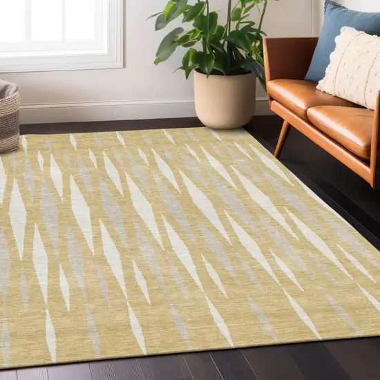 Gold Gray And Ivory Geometric Washable Indoor Outdoor Area Rug Photo 9