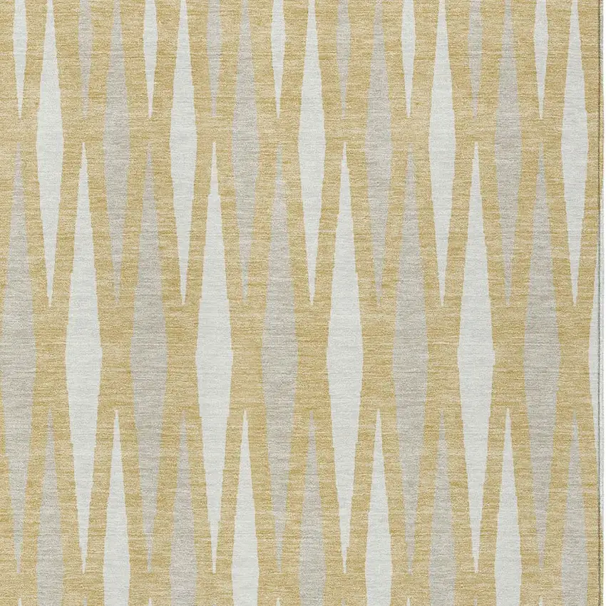 Gold Gray And Ivory Geometric Washable Indoor Outdoor Area Rug Photo 6