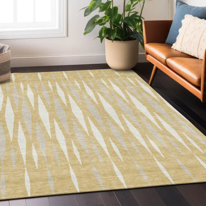 Gold Gray And Ivory Geometric Washable Indoor Outdoor Area Rug Photo 9