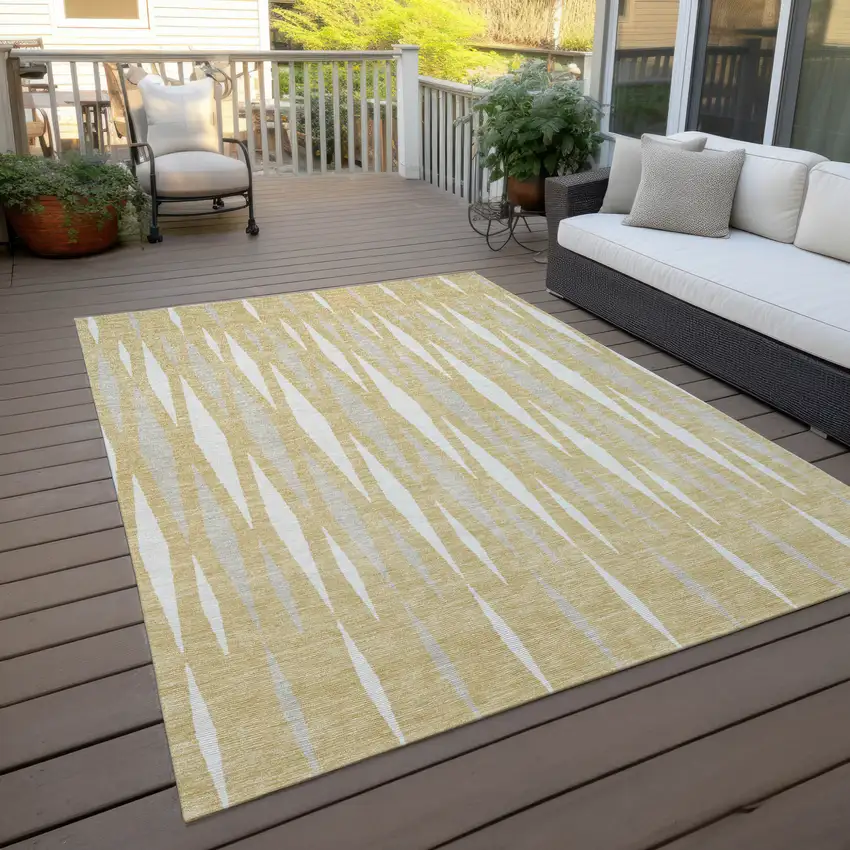 Gold Gray And Ivory Geometric Washable Indoor Outdoor Area Rug Photo 8