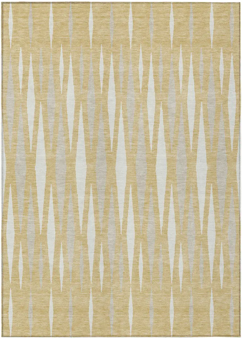 Gold Gray And Ivory Geometric Washable Indoor Outdoor Area Rug Photo 2