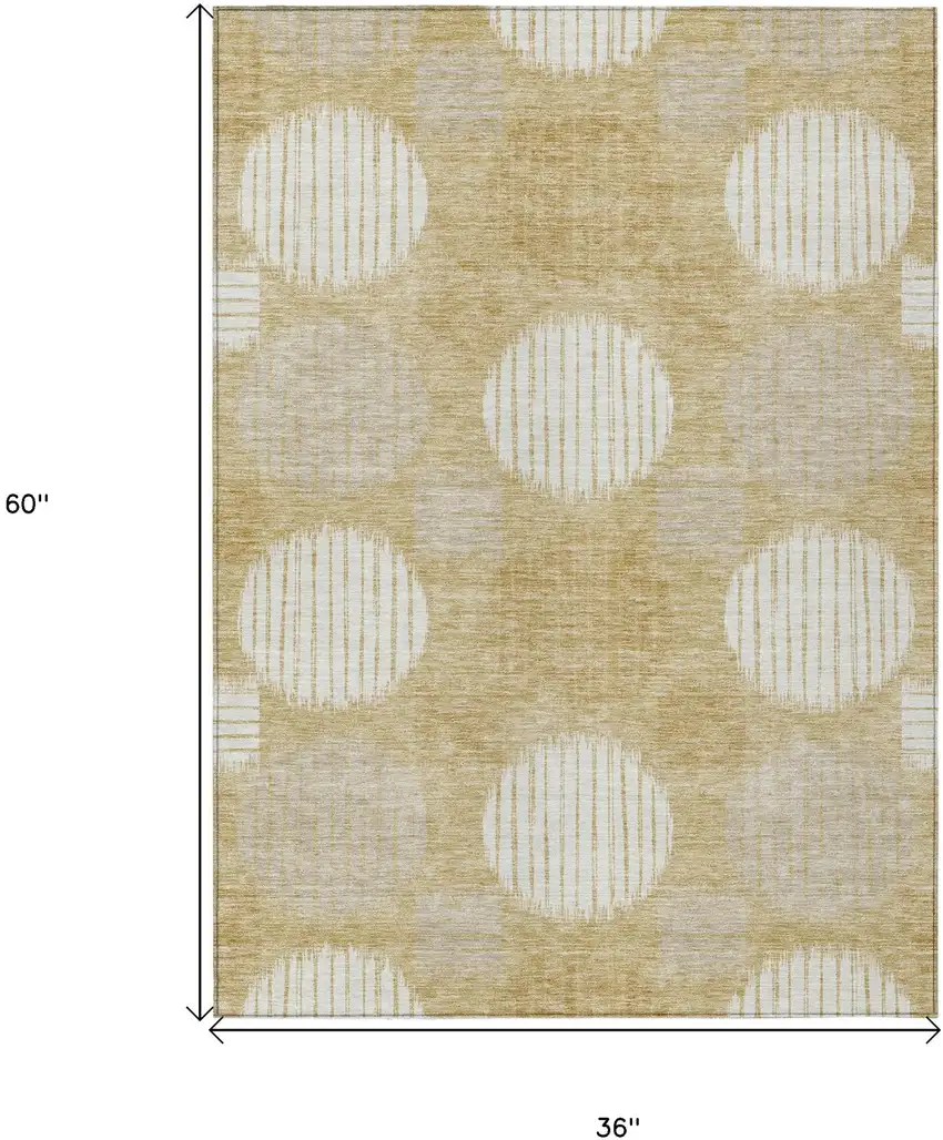 Gold Gray And Ivory Geometric Washable Indoor Outdoor Area Rug Photo 3