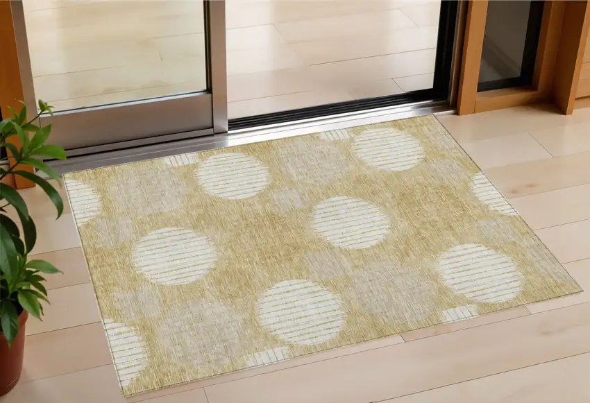 Gold Gray And Ivory Geometric Washable Indoor Outdoor Area Rug Photo 1