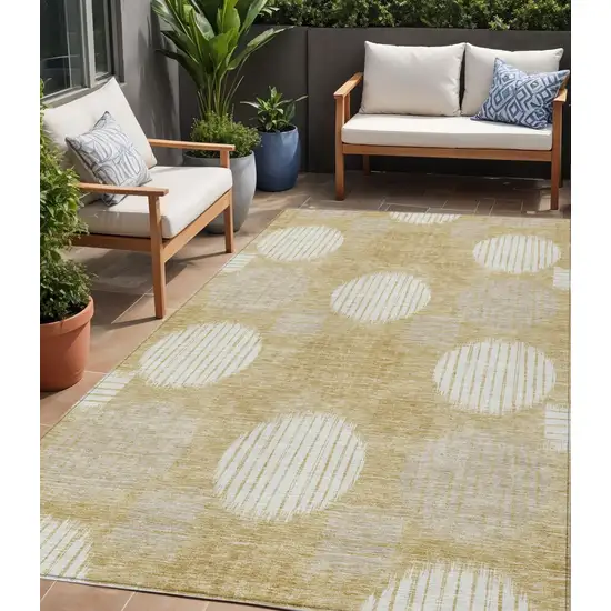 Gold Gray And Ivory Geometric Washable Indoor Outdoor Area Rug Photo 1