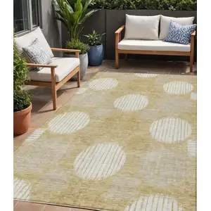 Photo of Gold Gray And Ivory Geometric Washable Indoor Outdoor Area Rug