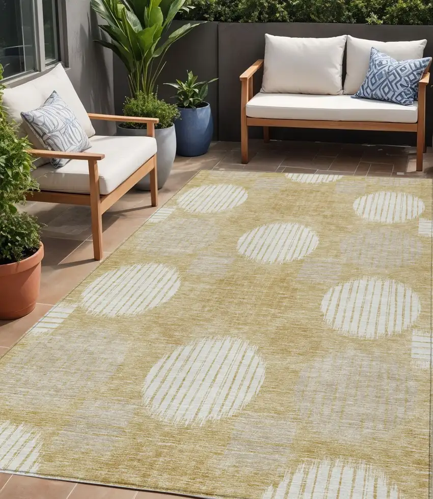 Gold Gray And Ivory Geometric Washable Indoor Outdoor Area Rug Photo 1