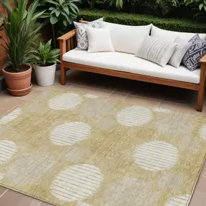 Photo of Gold Gray And Ivory Geometric Washable Indoor Outdoor Area Rug