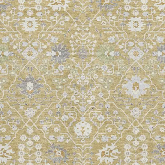 Gold Gray And Ivory Oriental Washable Area Rug With UV Protection Photo 2