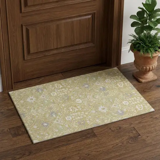 Gold Gray And Ivory Oriental Washable Area Rug With UV Protection Photo 1