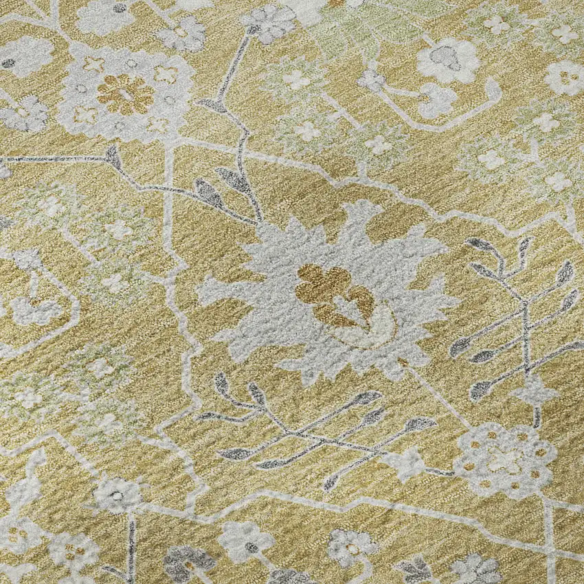 Gold Gray And Ivory Oriental Washable Area Rug With UV Protection Photo 9