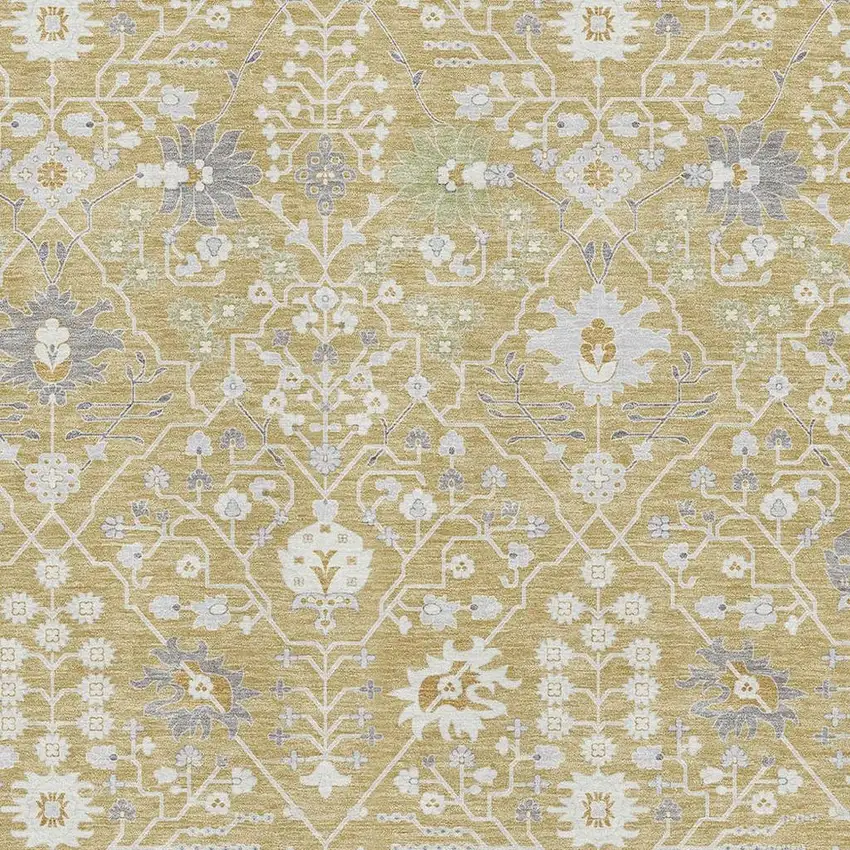 Gold Gray And Ivory Oriental Washable Area Rug With UV Protection Photo 2