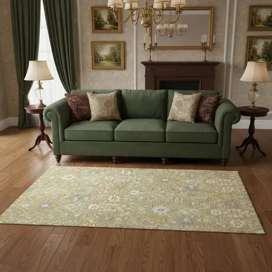 Gold Gray And Ivory Oriental Washable Area Rug With UV Protection Photo 2