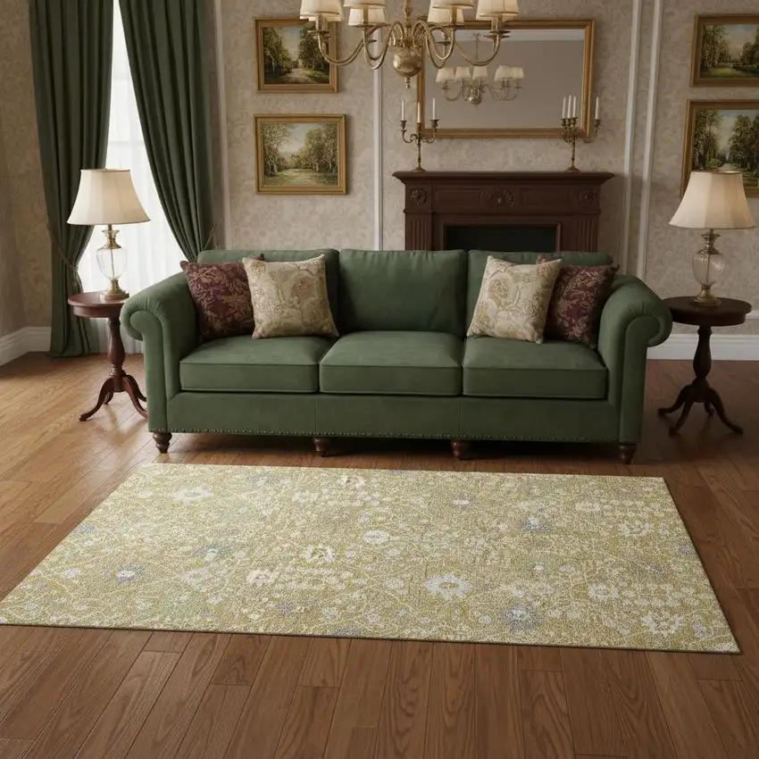 Gold Gray And Ivory Oriental Washable Area Rug With UV Protection Photo 2