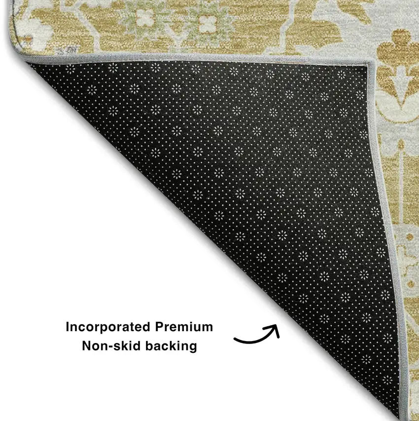 Gold Gray And Ivory Oriental Washable Area Rug With UV Protection Photo 6