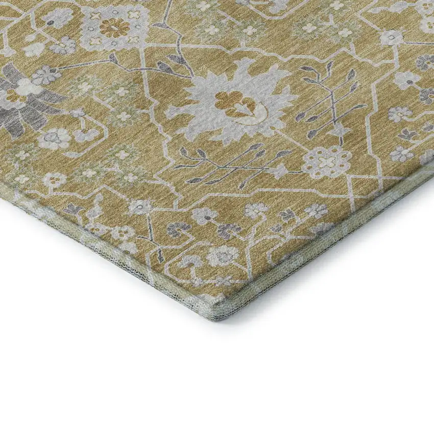 Gold Gray And Ivory Oriental Washable Area Rug With UV Protection Photo 7