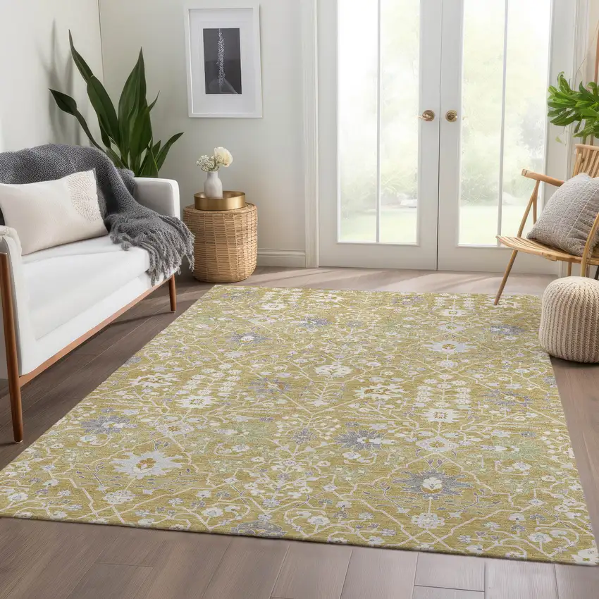 Gold Gray And Ivory Oriental Washable Area Rug With UV Protection Photo 5