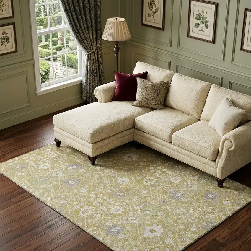 Gold Gray And Ivory Oriental Washable Area Rug With UV Protection Photo 1