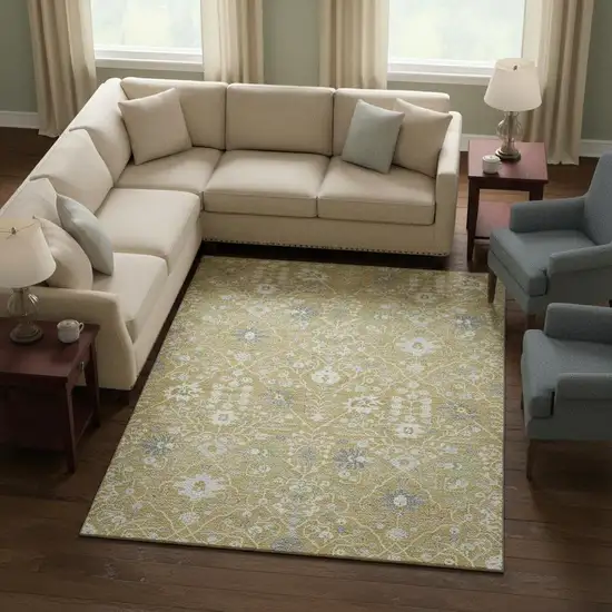 Gold Gray And Ivory Oriental Washable Area Rug With UV Protection Photo 2