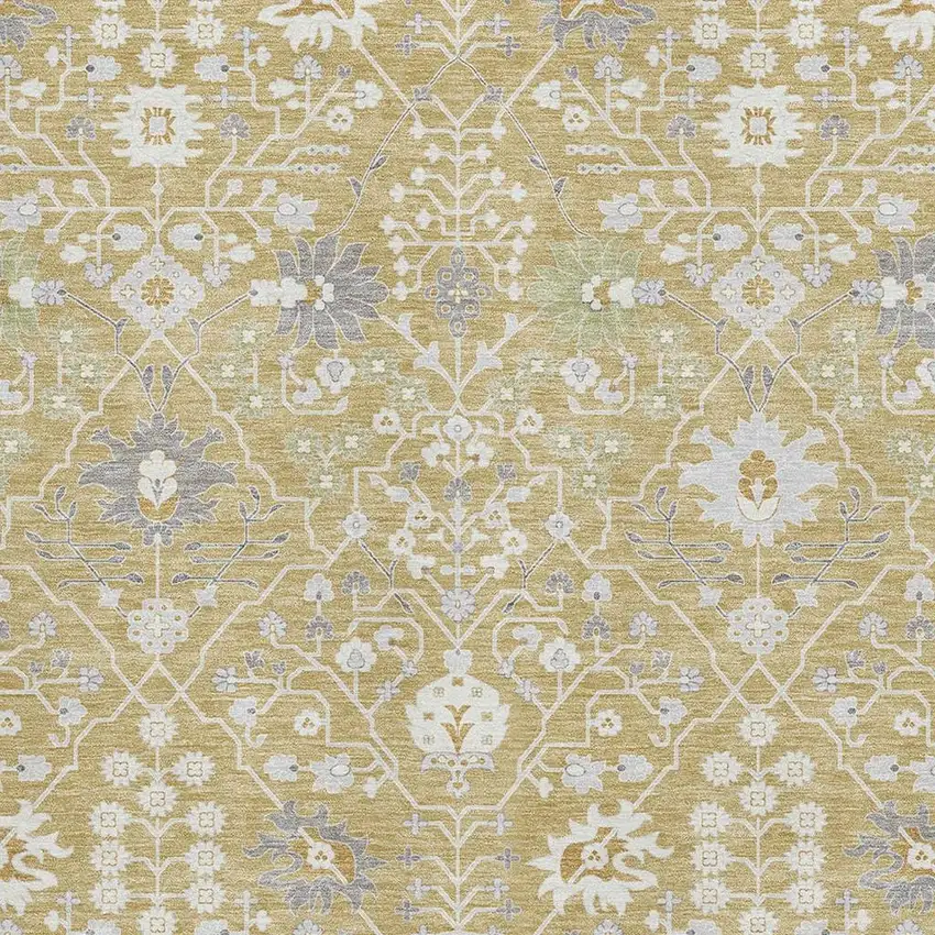 Gold Gray And Ivory Oriental Washable Area Rug With UV Protection Photo 2