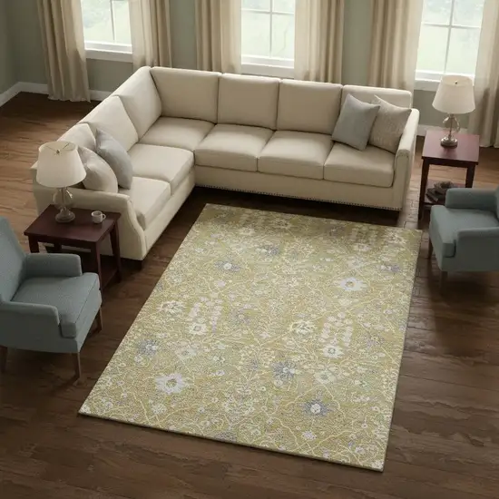 Gold Gray And Ivory Oriental Washable Area Rug With UV Protection Photo 2