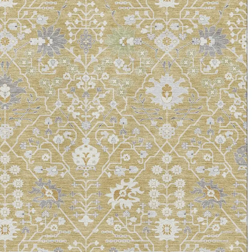 Gold Gray And Ivory Oriental Washable Area Rug With UV Protection Photo 2