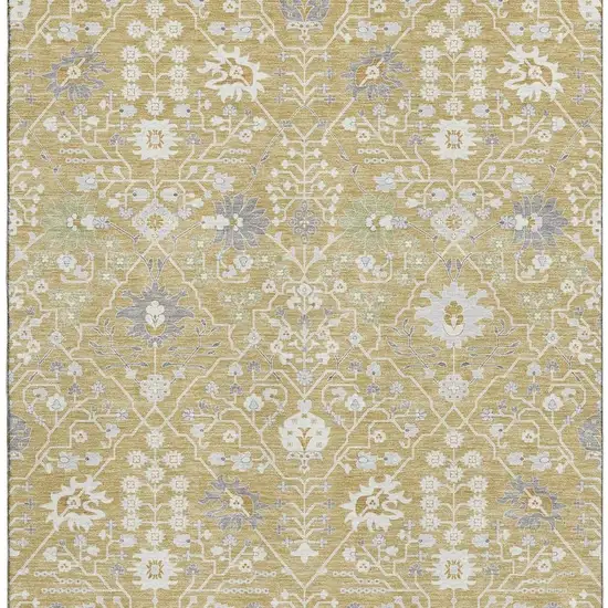Gold Gray And Ivory Oriental Washable Area Rug With UV Protection Photo 3