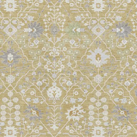 Gold Gray And Ivory Oriental Washable Area Rug With UV Protection Photo 2