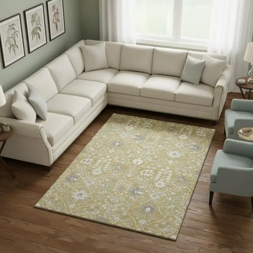 Gold Gray And Ivory Oriental Washable Area Rug With UV Protection Photo 2