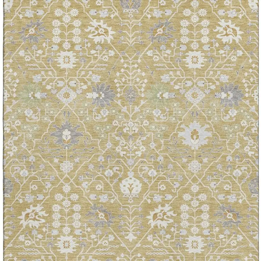 Gold Gray And Ivory Oriental Washable Area Rug With UV Protection Photo 3