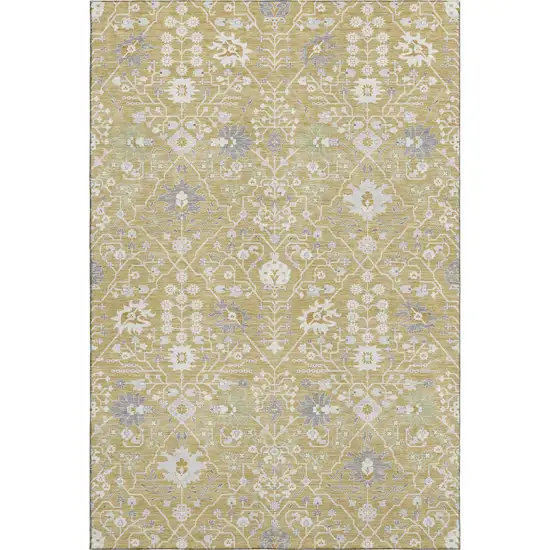 Gold Gray And Ivory Oriental Washable Area Rug With UV Protection Photo 1
