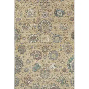 Photo of Gold Gray And Ivory Oriental Washable Area Rug With UV Protection