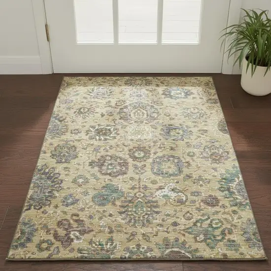 Gold Gray And Ivory Oriental Washable Area Rug With UV Protection Photo 2