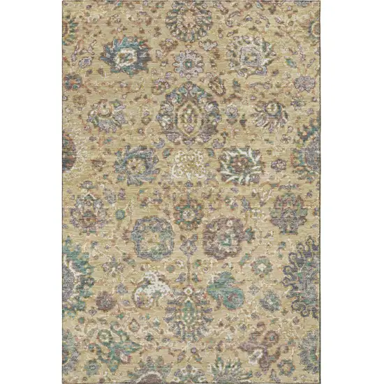 Gold Gray And Ivory Oriental Washable Area Rug With UV Protection Photo 4