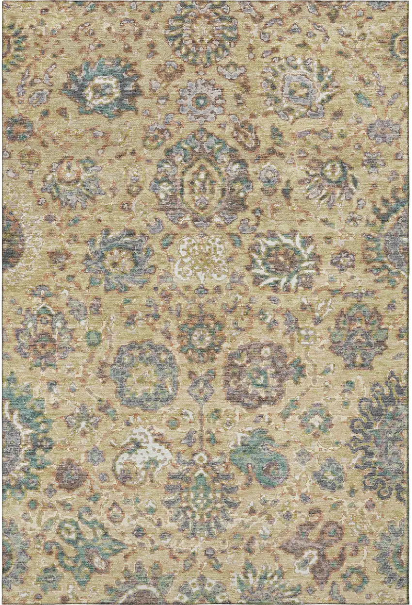 Gold Gray And Ivory Oriental Washable Area Rug With UV Protection Photo 4