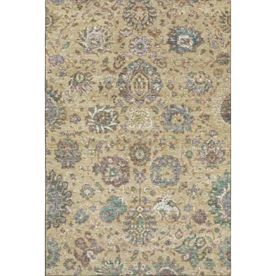 Gold Gray And Ivory Oriental Washable Area Rug With UV Protection Photo 1