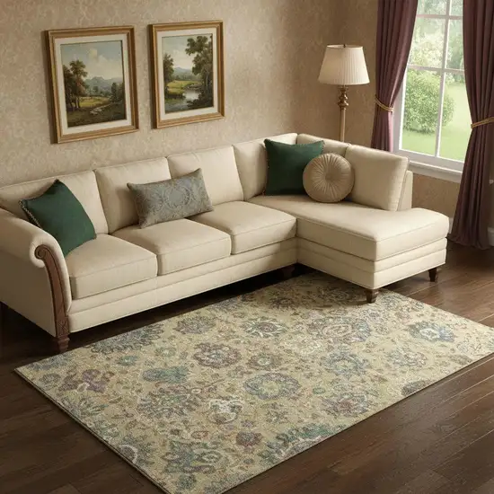 Gold Gray And Ivory Oriental Washable Area Rug With UV Protection Photo 2